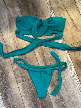 Sanori Swim Teal Tie-Front Bandeau Bikini Set